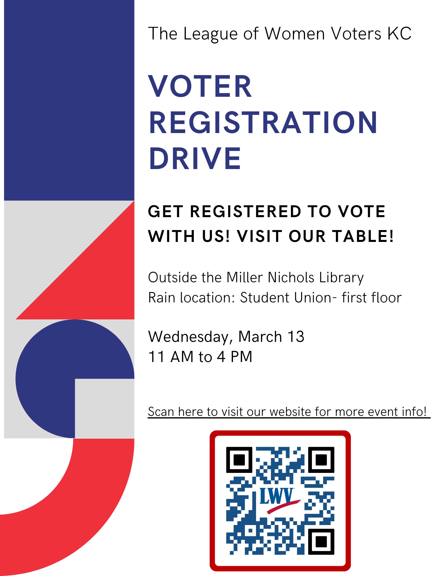 LWV KC voter registration drive event flyer